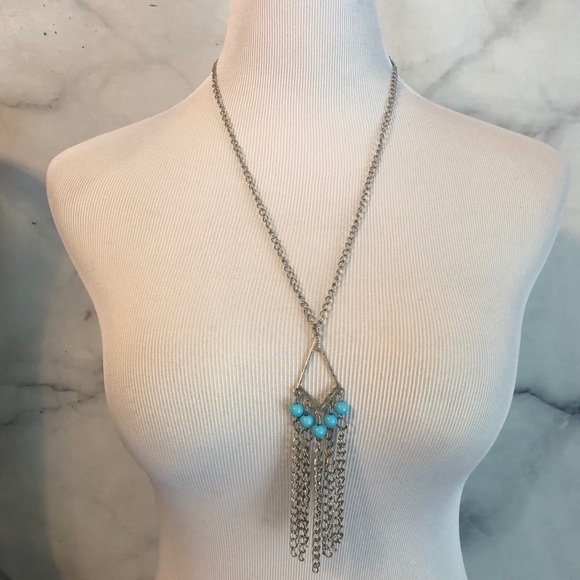 Jewelry - Silver-tone and Faux Turquoise Long Necklace